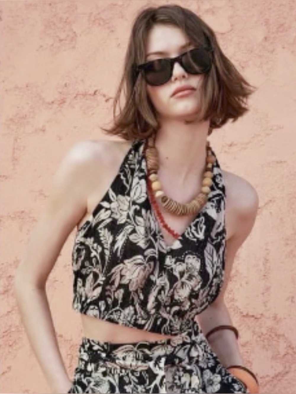 Zara Black Floral Halter Crop Top